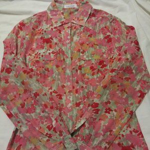 CALVIN KLEIN PINK MIXED FLORALS LONG SLEEVE BLOUSE